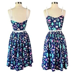 COLLECTIF Jade Summer Flamingo Swing Dress in Navy NWT Size XS